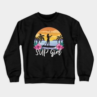 SUP Girl Paddle Boarding Paddle Board Vintage Sunset Girls Crewneck Sweatshirt
